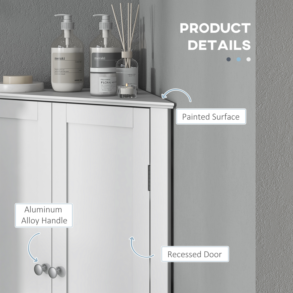 Corner Bathroom Cabinet with Recessed Doors & Adjustable Shelf, White