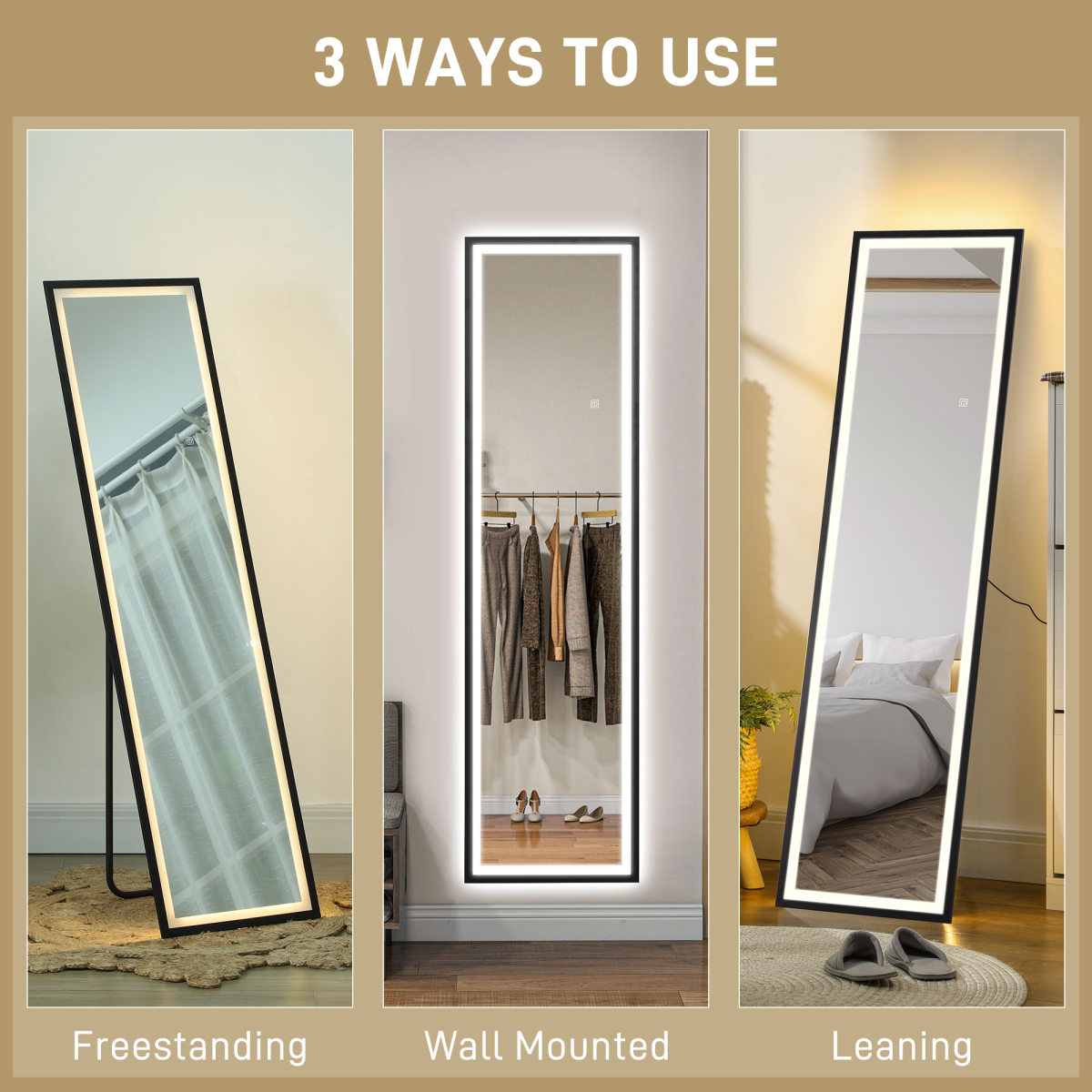 HOMCOM 150x40cm Full Length Mirror with Adjustable LED Lights, Black