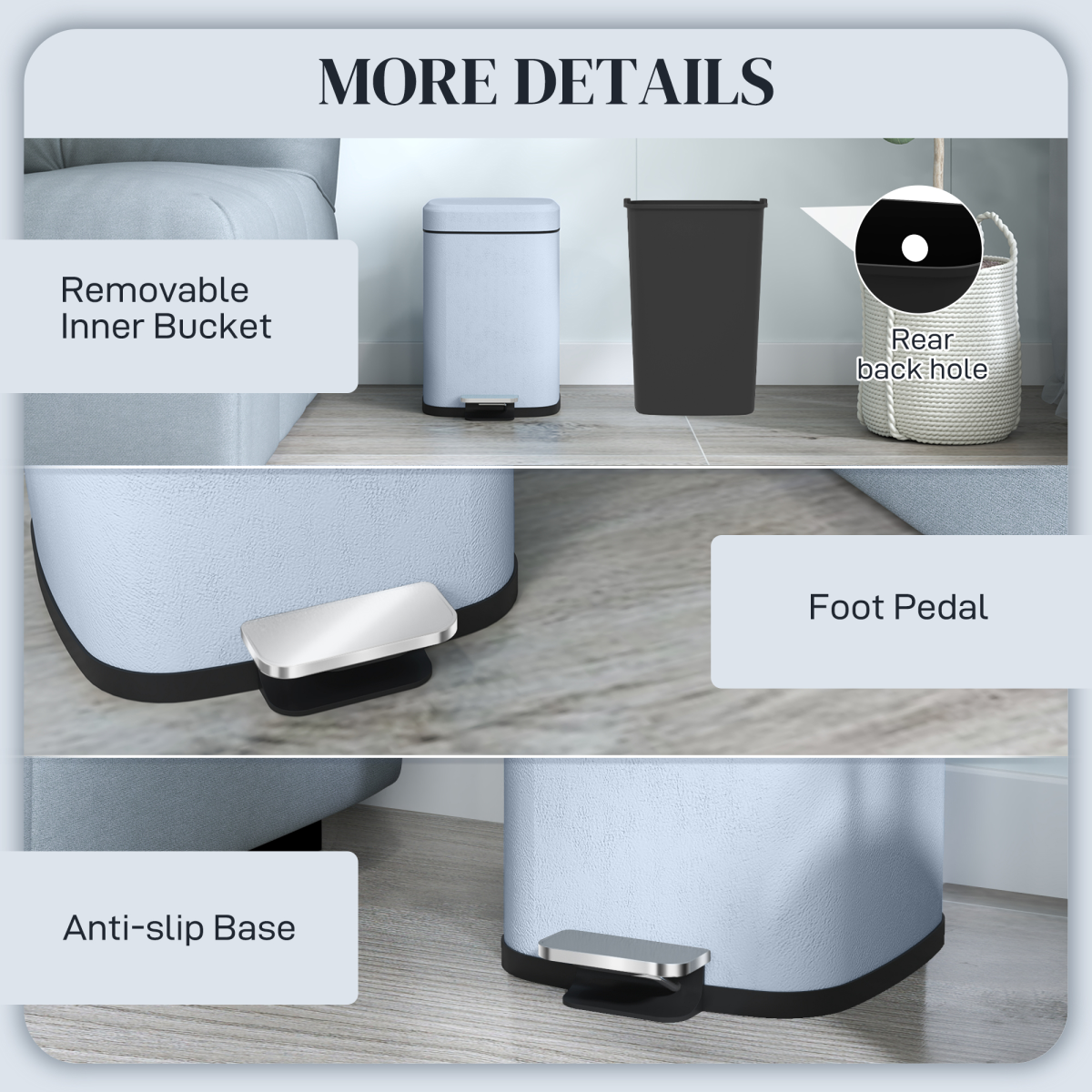 HOMCOM 12L Kitchen Pedal Bin with Soft-Close Lid, Light Blue