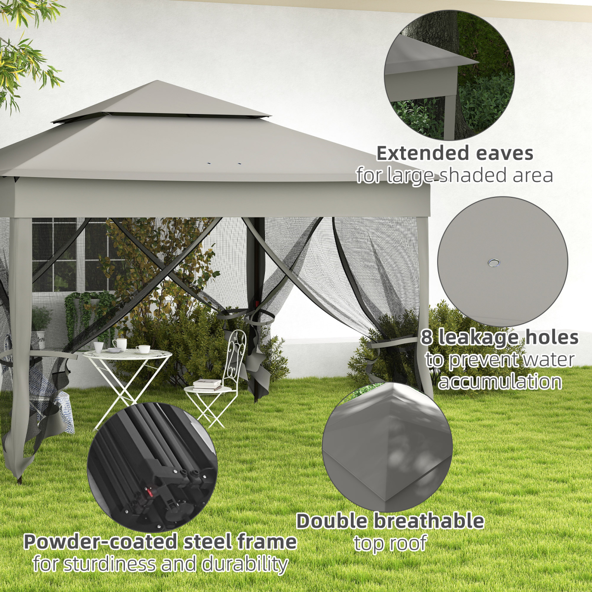 Outsunny Garden Folding Pop Up Gazebo Tent with Metal Frame, Dark Grey