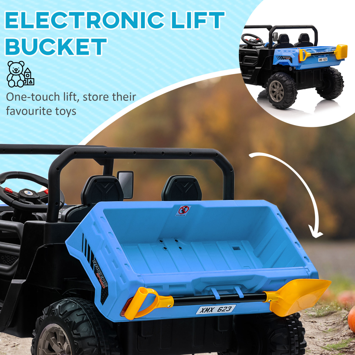 HOMCOM 12V Two-Seater Kids Electric Ride-On Truck, Blue and Black