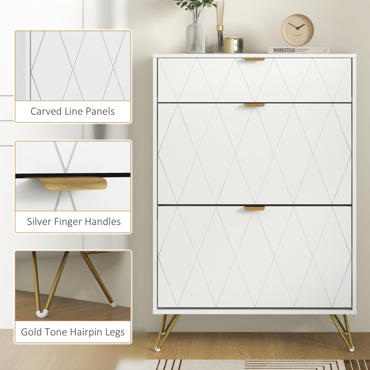 HOMCOM Slim Shoe Storage Cabinet with 2 Flip Drawers, White