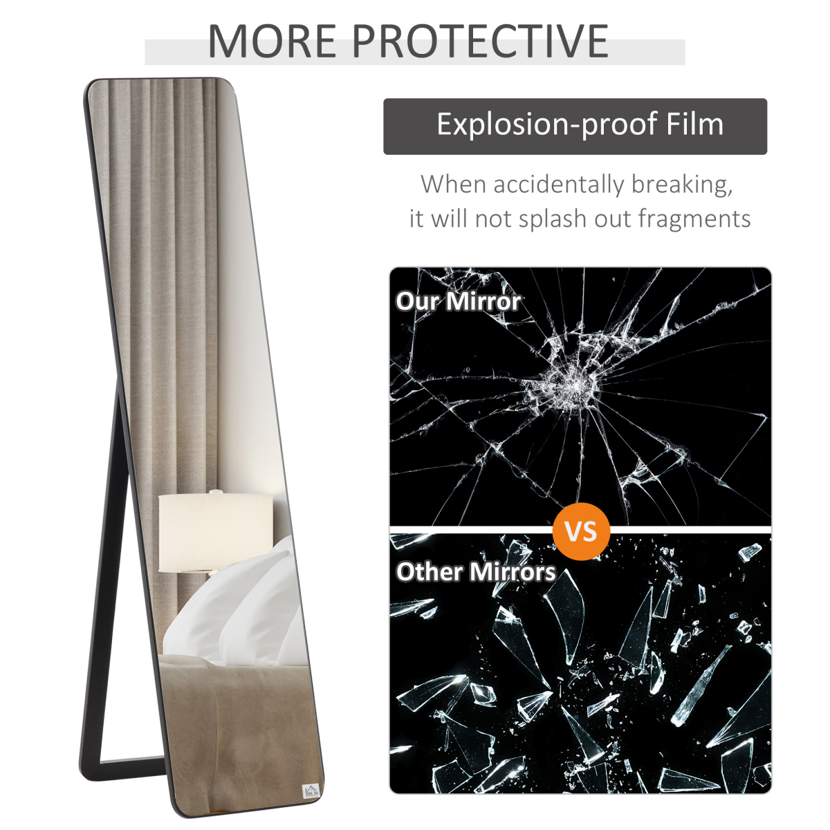 Full Length Mirror Free Standing or Wall Mount Black