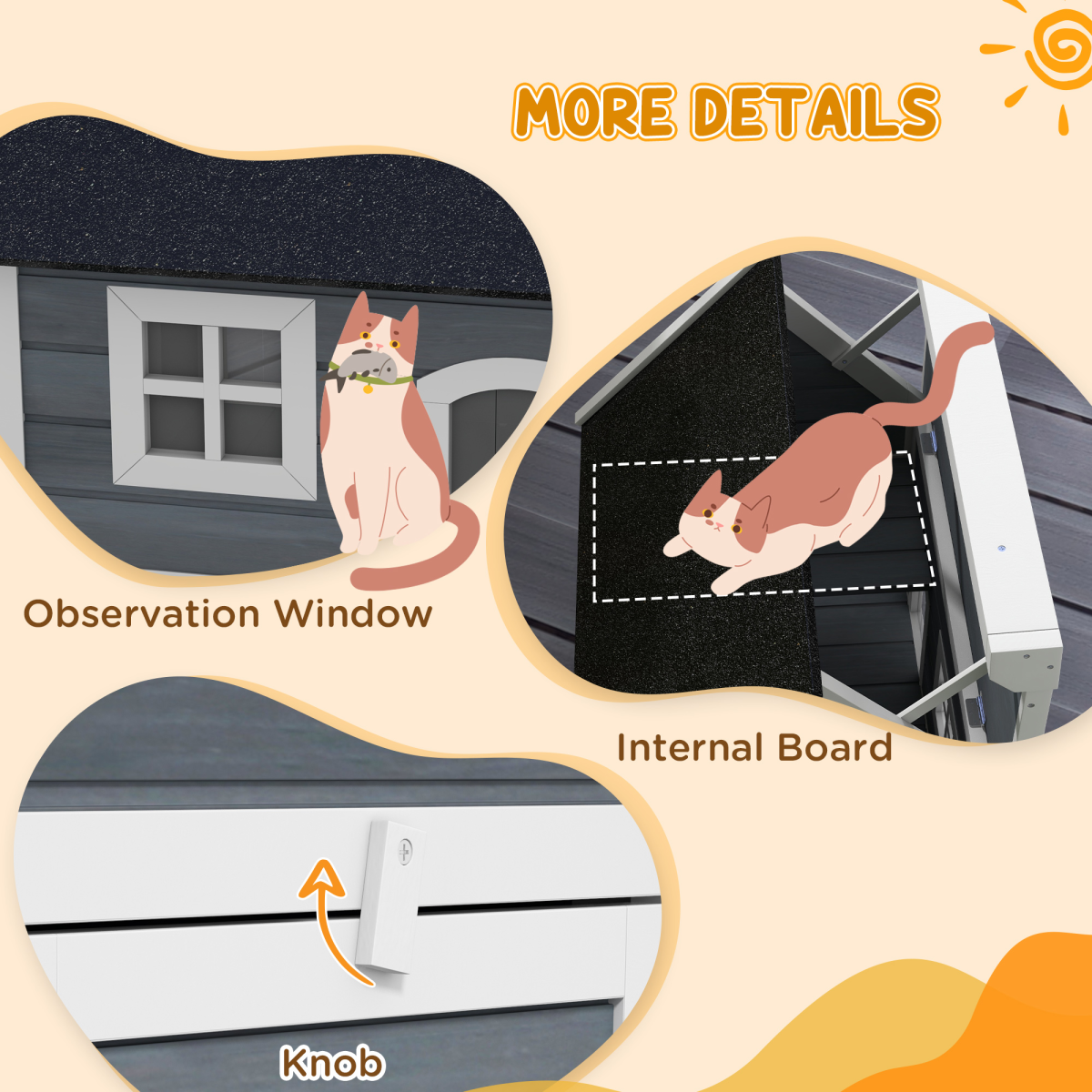 PawHut Outdoor Feral Cat House with Openable Asphalt Roof, Grey