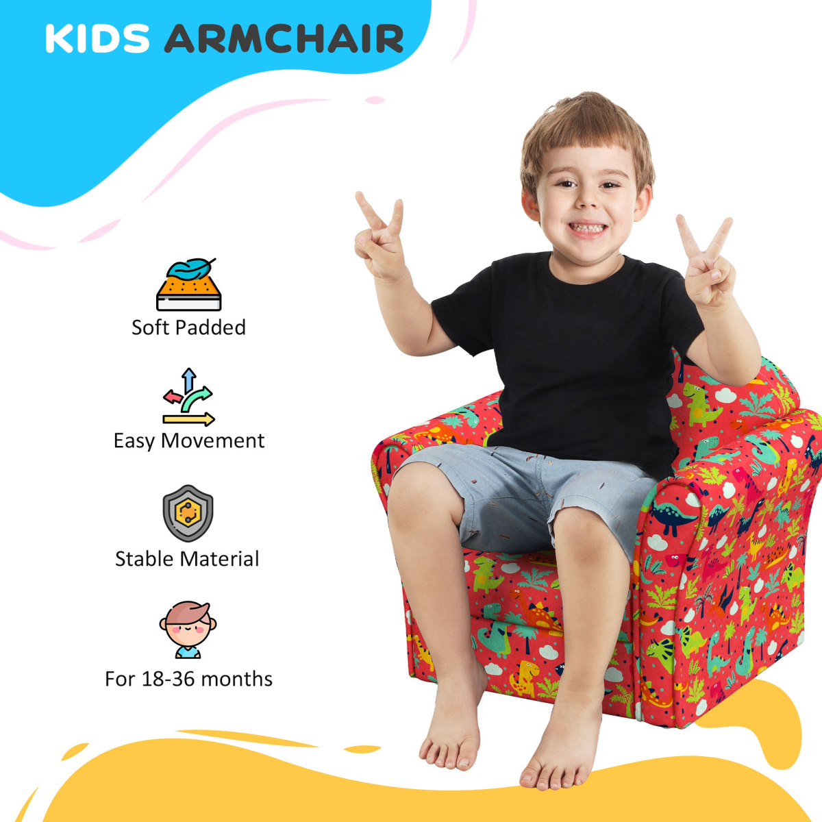 AIYAPLAY Kids Dinosaur Sofa Chair for Toddlers, Red
