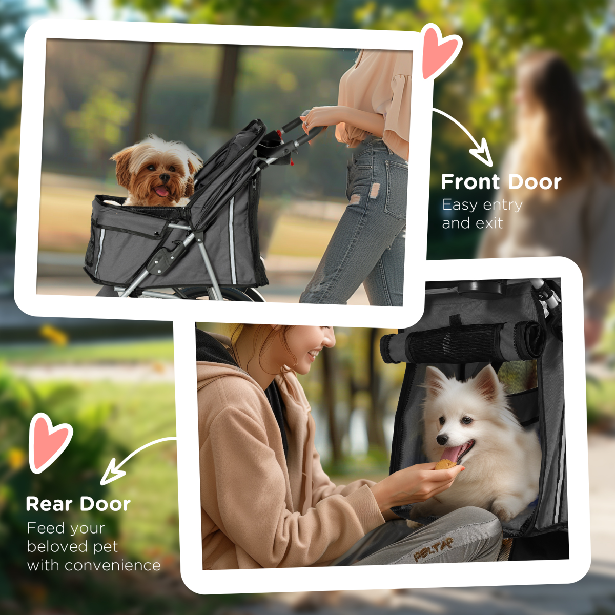PawHut 3-Wheel Pet Stroller for Cats & Small Dogs, Charcoal Grey