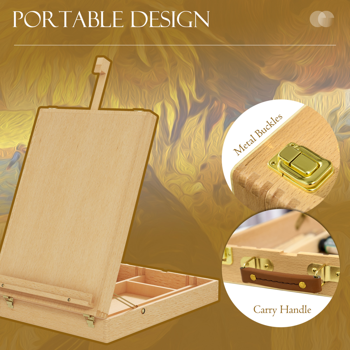Vinsetto Wooden Table Easel Box with Carry Handle, Adjustable, Holds Canvases up to 61cm