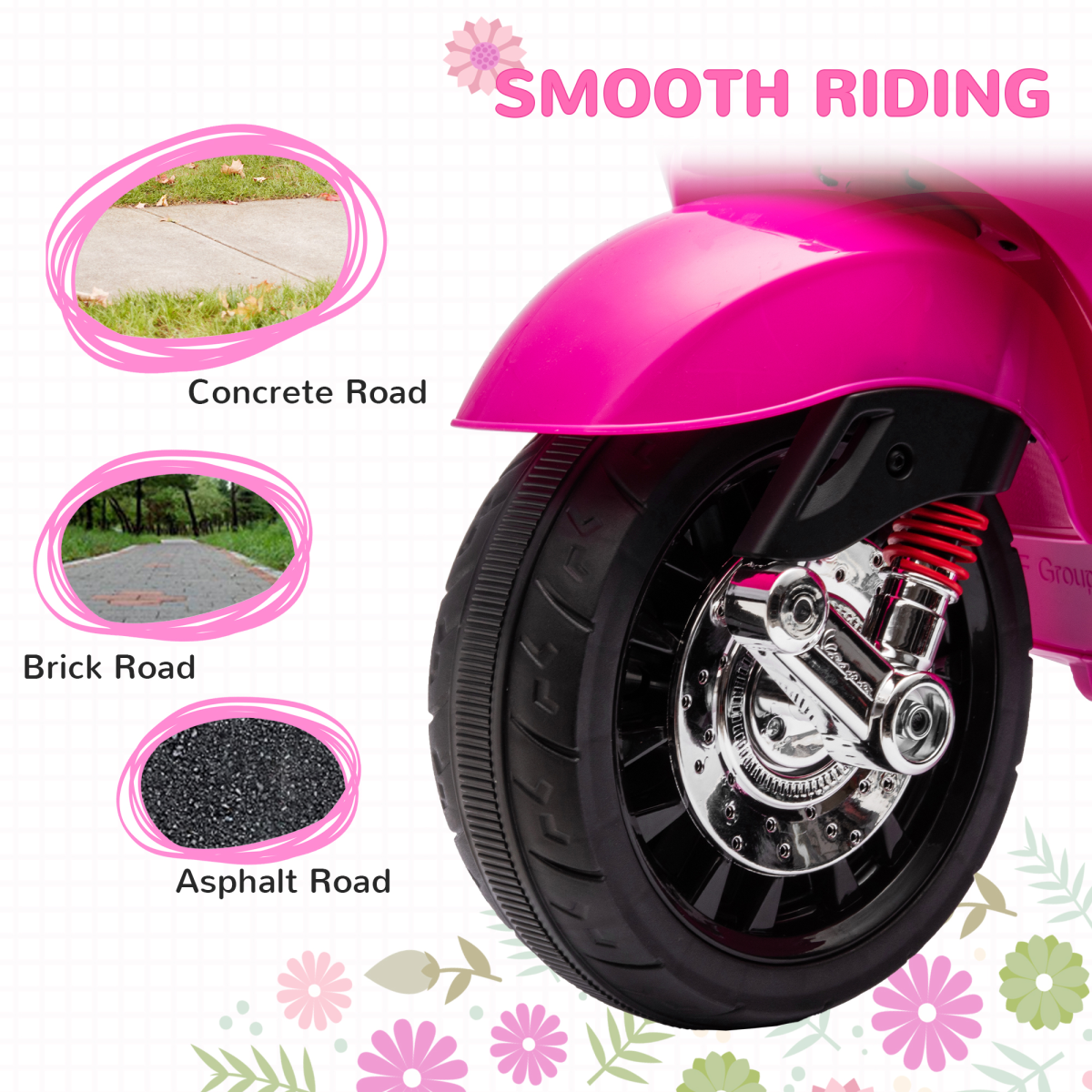 AIYAPLAY Licensed Vespa 12V Kids Electric Motorbike with Training Wheels, Pink