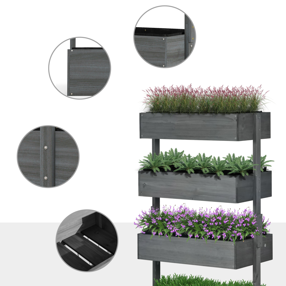 Outsunny 4-Tier Wooden Raised Garden Bed Plant Stand, Grey