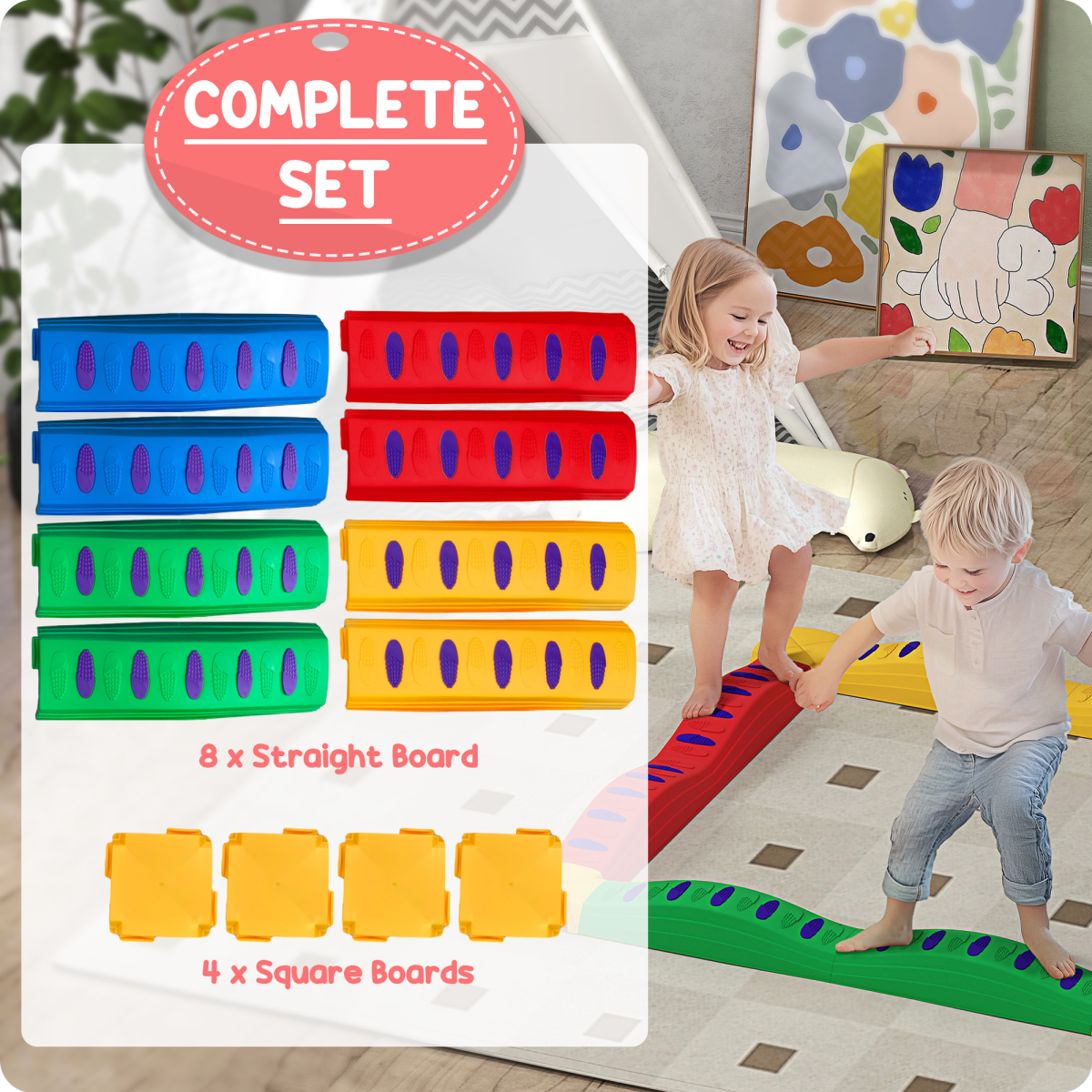 AIYAPLAY 12-Piece Kids Balance Beam Stepping Stones with Non-Slip Pads