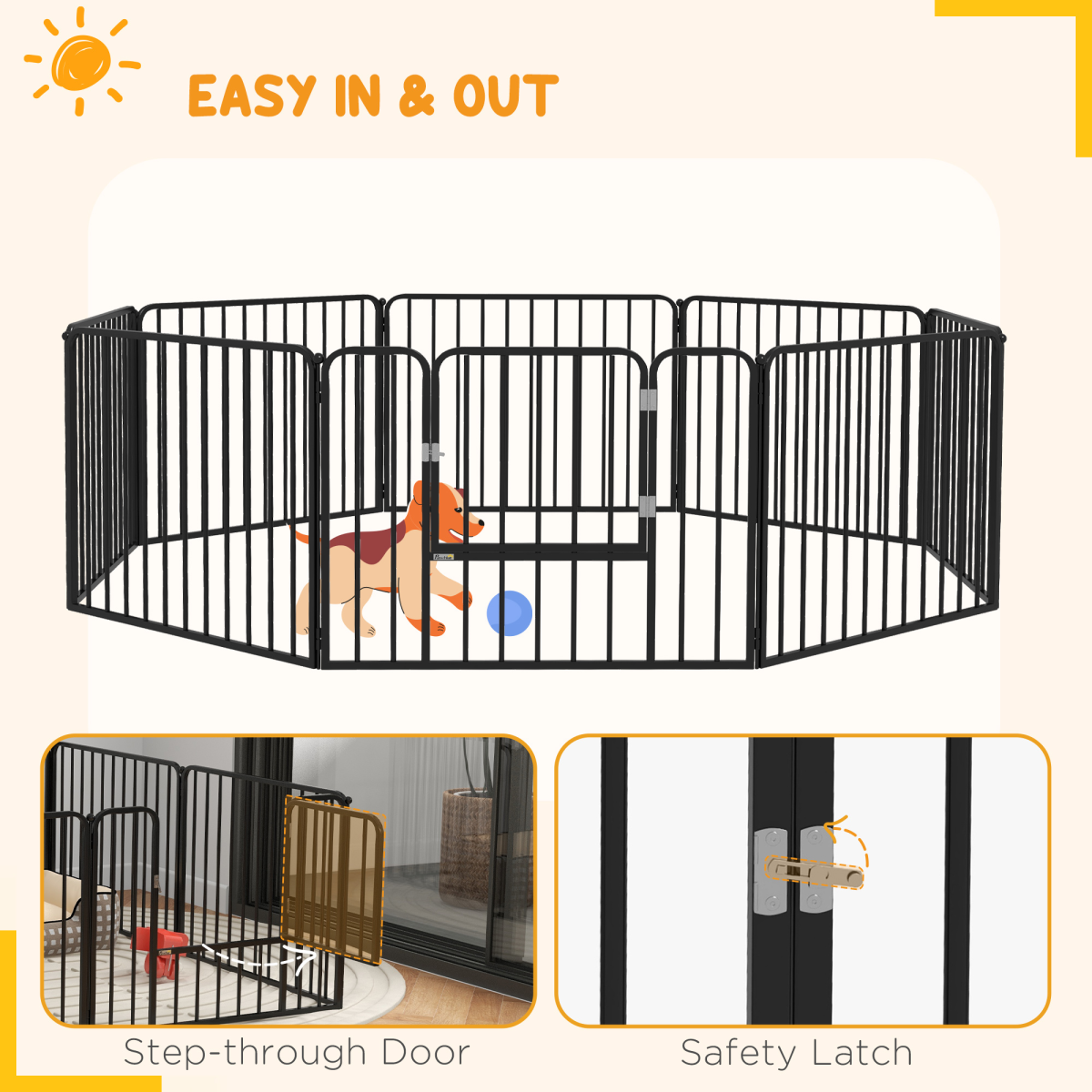 PawHut 60cm 8-Panel Steel Dog Playpen for Small Dogs, Indoor and Outdoor Freestanding Enclosure