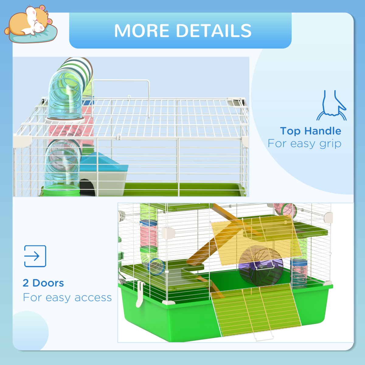 PawHut Hamster Cage with Wheel, Tubes, Ramps & Water Bottle - Green