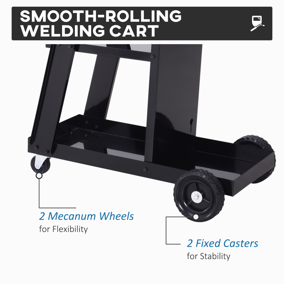 DURHAND Welding Cart Trolley with 3 Storage Trays, 2 Safety Chains, 4 Wheels, Slanted Top Shelf, 50kg Max Load