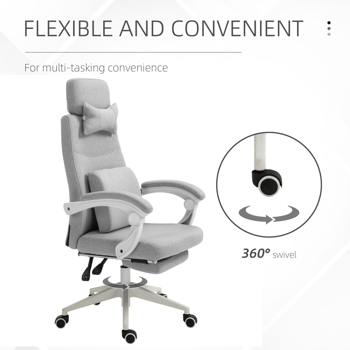 Grey Ergonomic Home Office Chair with Footrest, Swivel, Adjustable Height