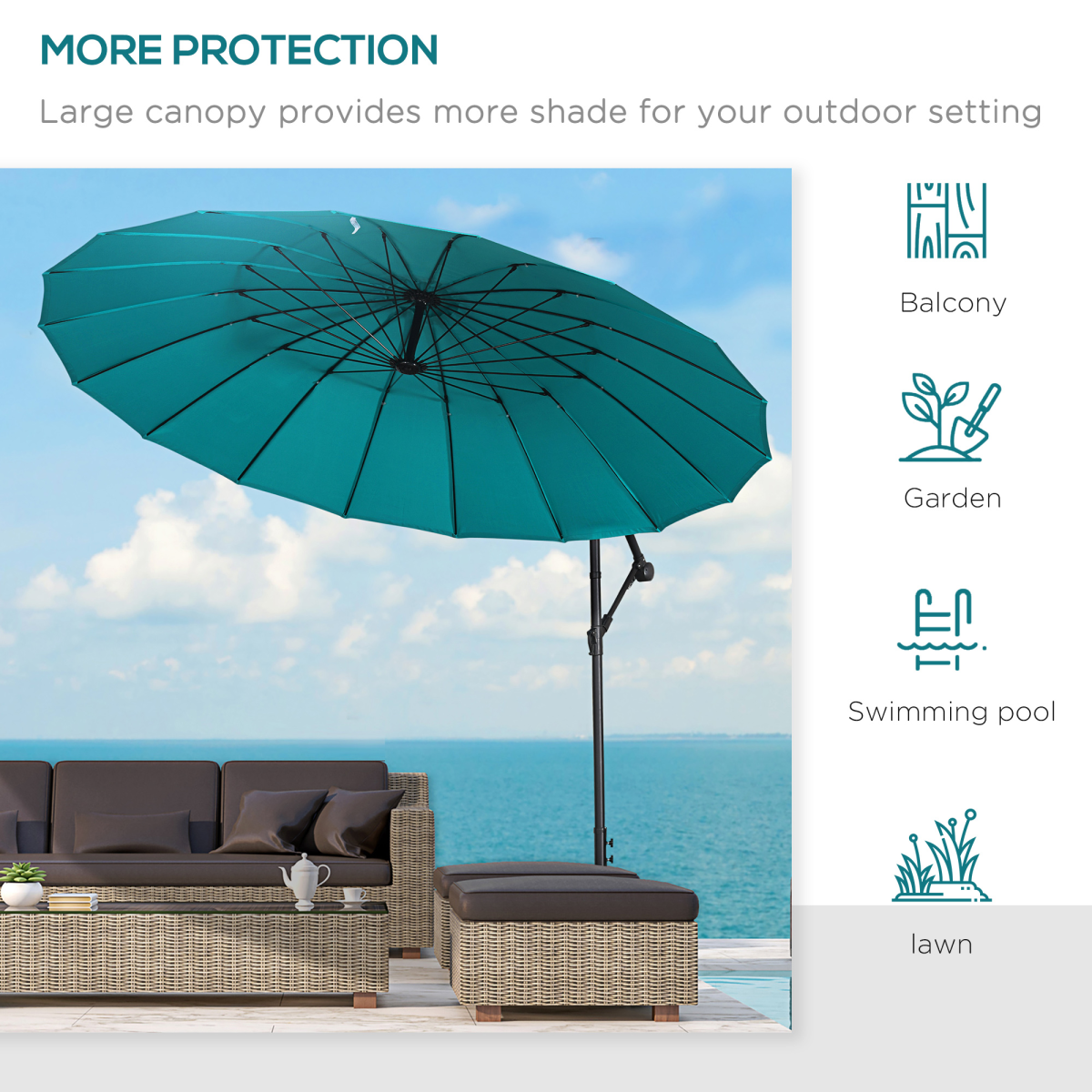 3m Cantilever Garden Parasol with Crank Handle & Cross Base, Blue