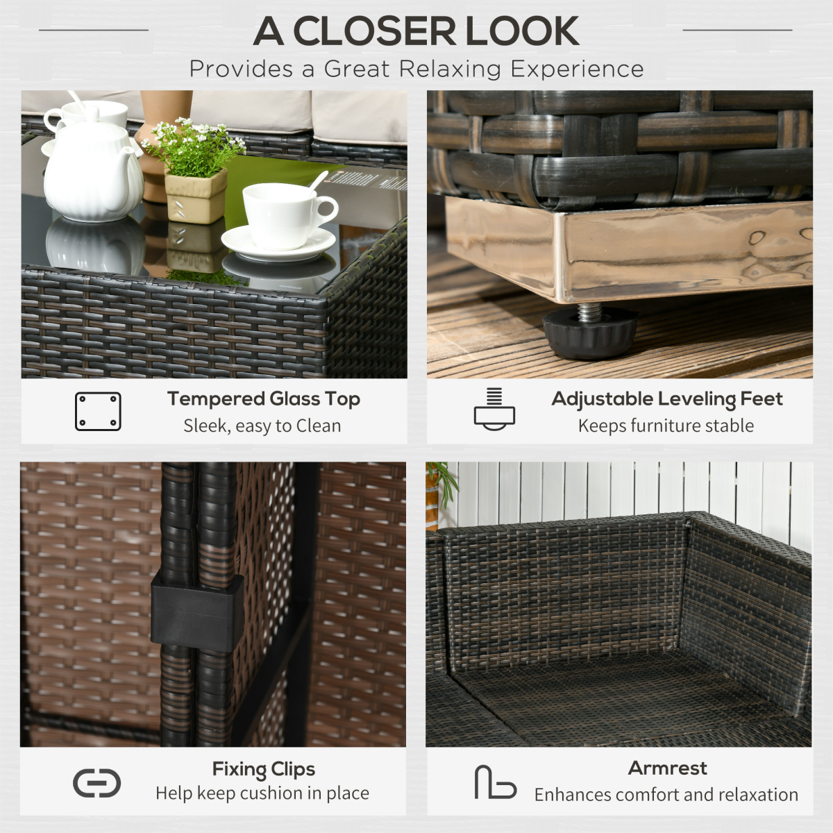 Outsunny 8-Piece Brown Rattan Patio Sofa Set