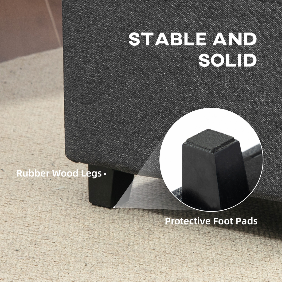 HOMCOM Square Padded Footstool Ottoman with Side Pocket, Grey