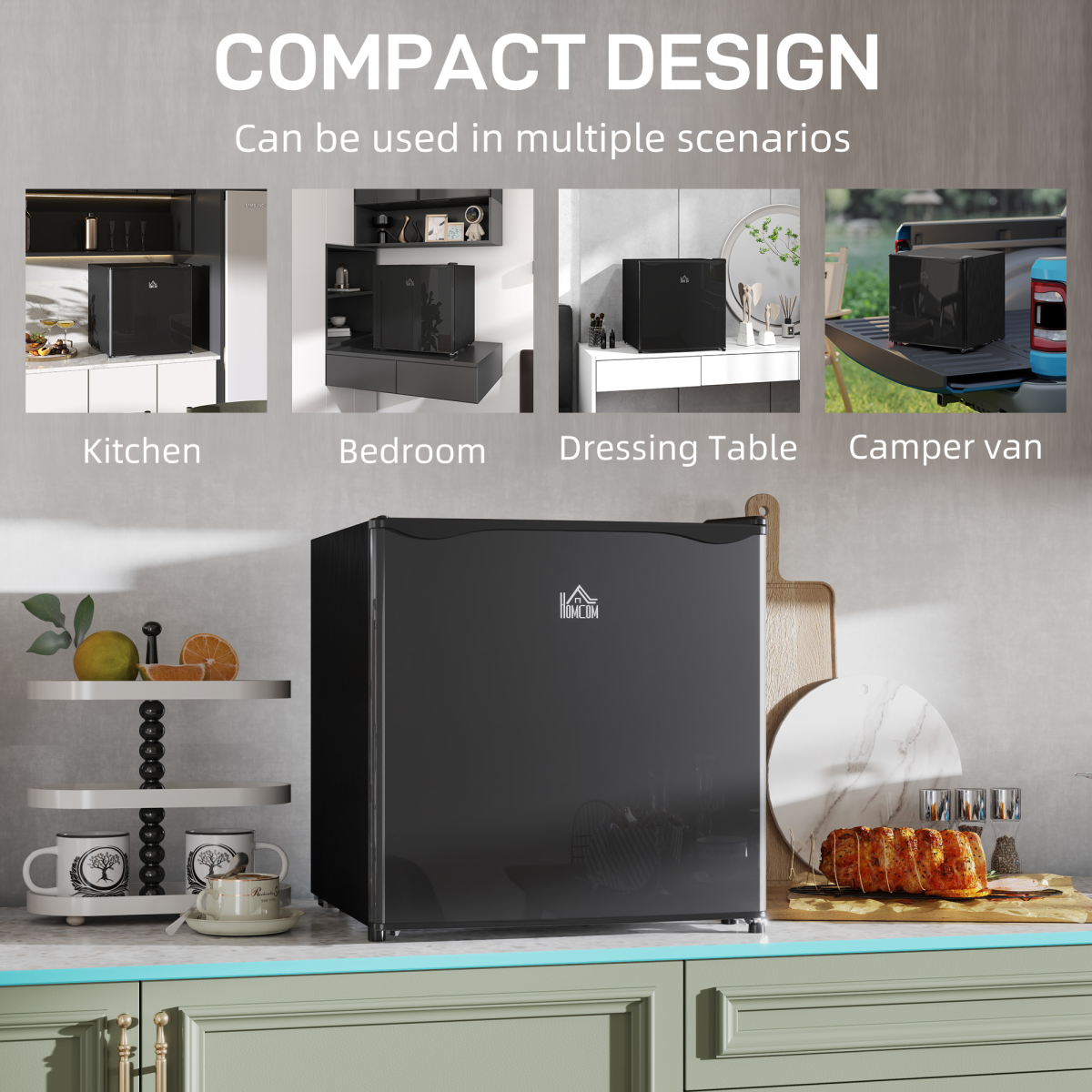 HOMCOM 46L Counter Top Mini Fridge with Chiller Box, Adjustable Temp, Black