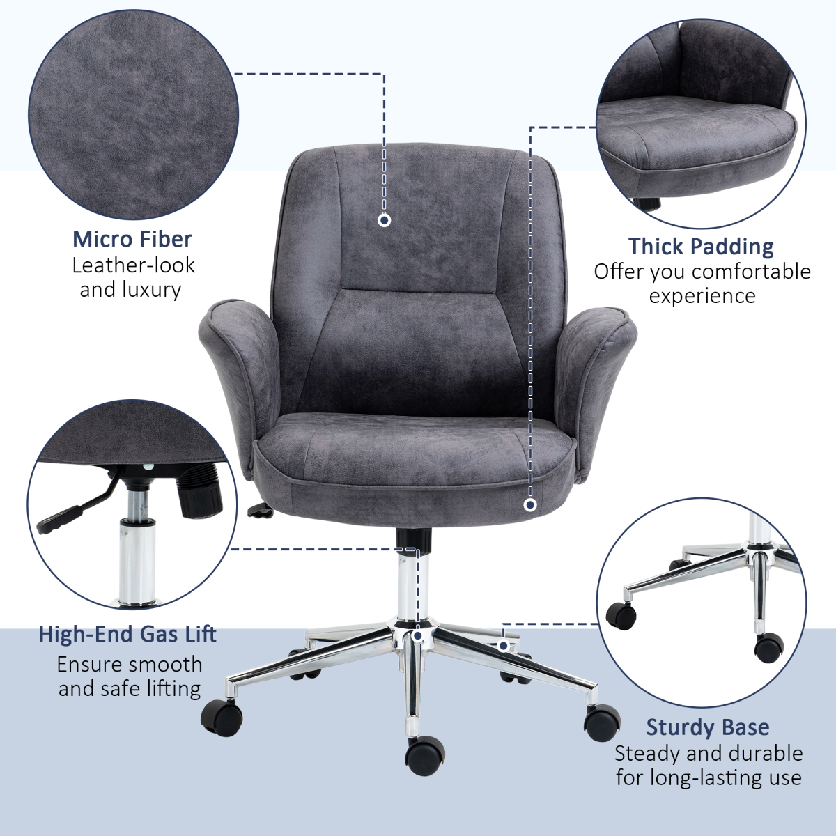 Vinsetto Retro Swivel Home Office Chair, Adjustable, Deep Grey