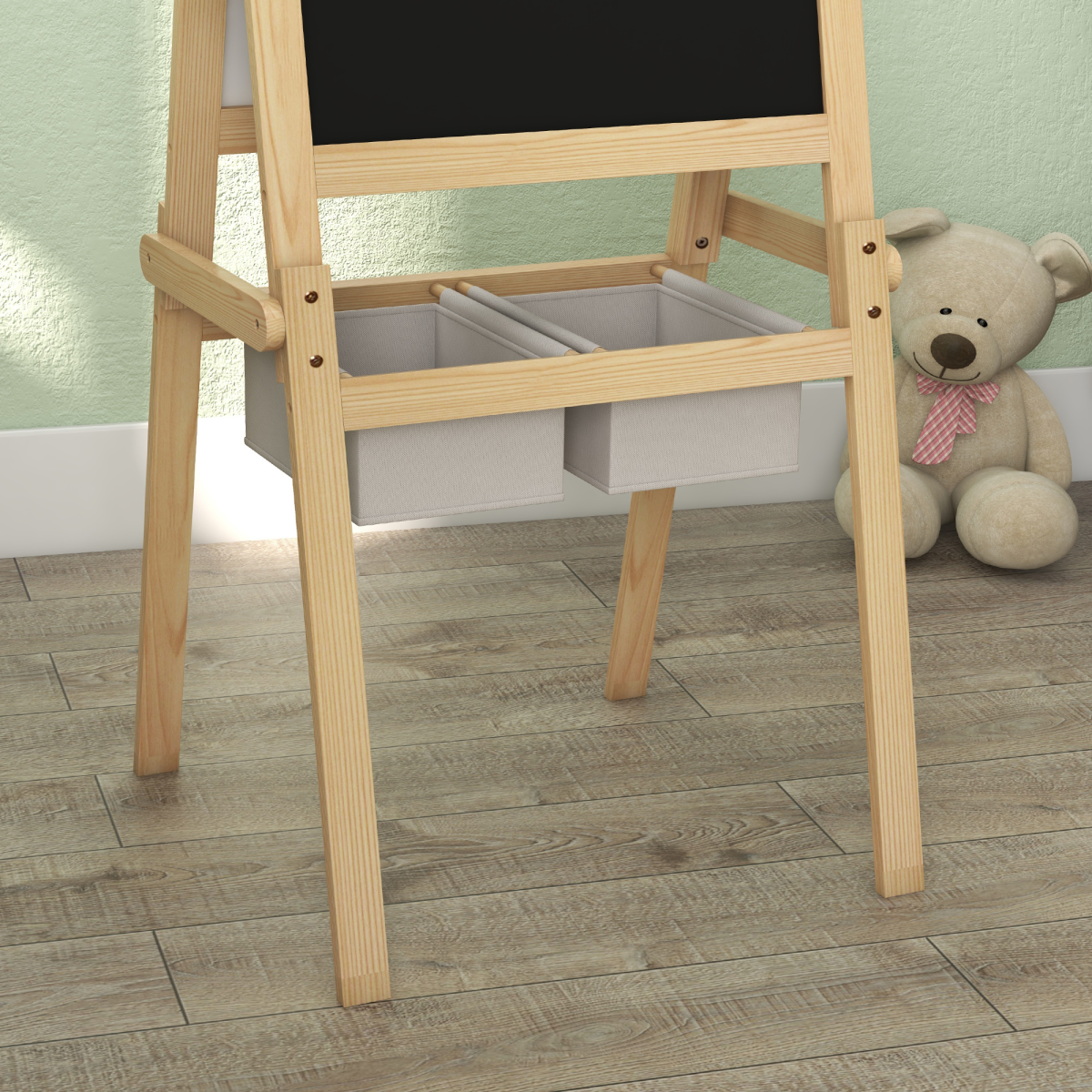 AIYAPLAY 3-in-1 Kids Easel with Paper Roll & Baskets, Natural