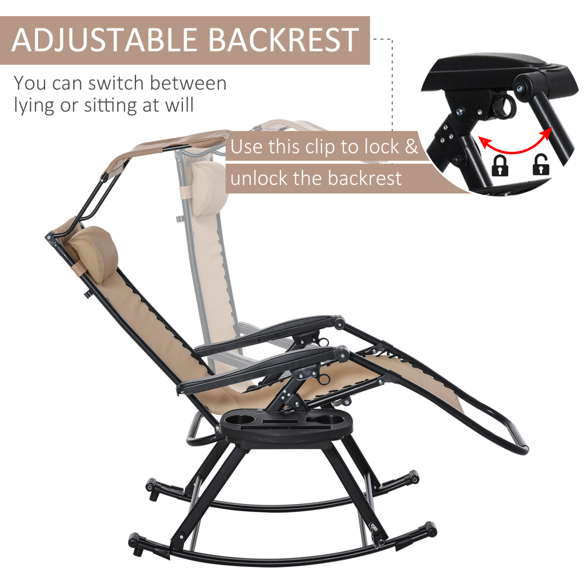 Folding Zero-Gravity Outdoor Recliner Rocker Chair with Canopy