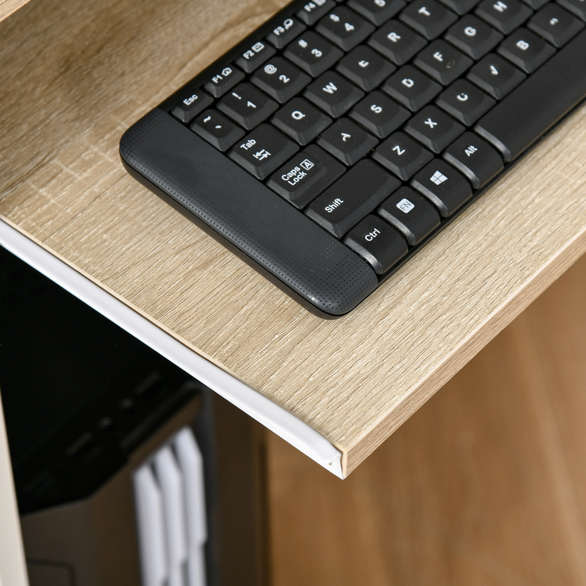 HOMCOM Compact Computer Table with Keyboard Tray and Drawer, Oak