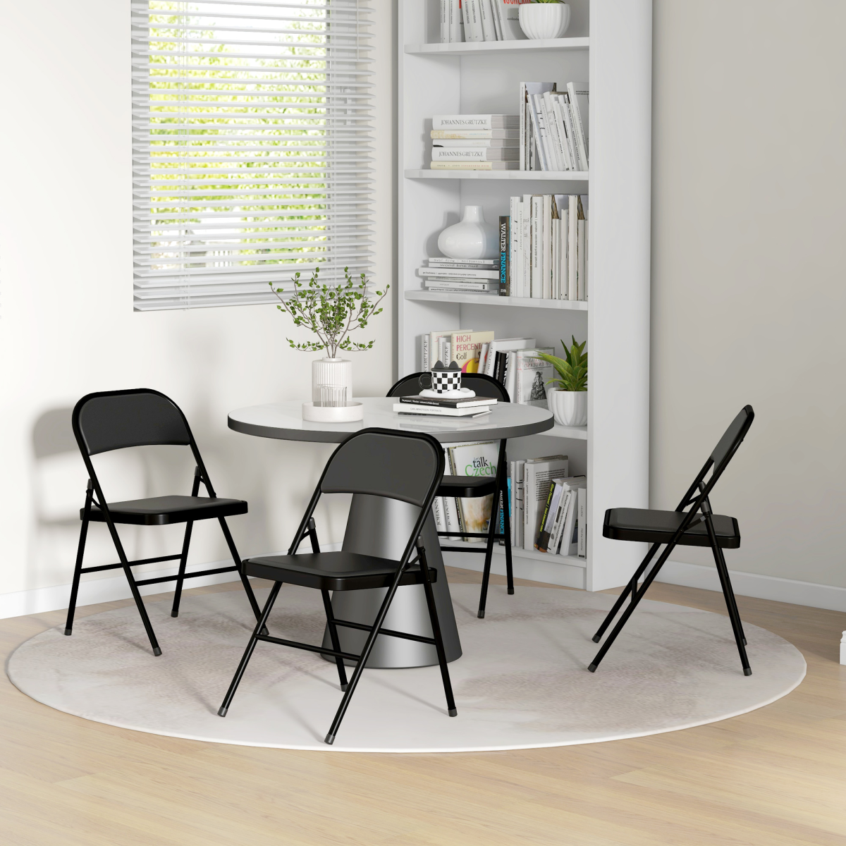 HOMCOM 4 Pack Folding Chairs with Padded Seat, Steel Frame, Black