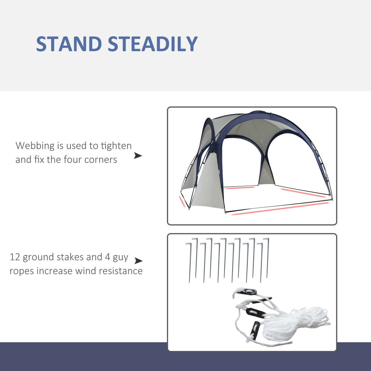 Outdoor 3.5 x 3.5 m Dome Gazebo Party Tent for Garden Events with Guy Ropes and Ground Pegs