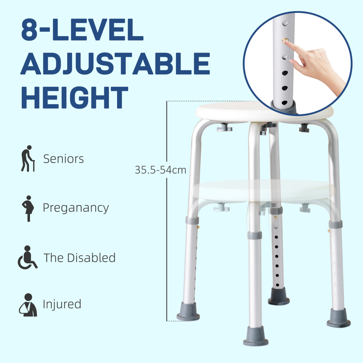 Adjustable Bath Shower Seat with Suction Pads, 136kg Capacity