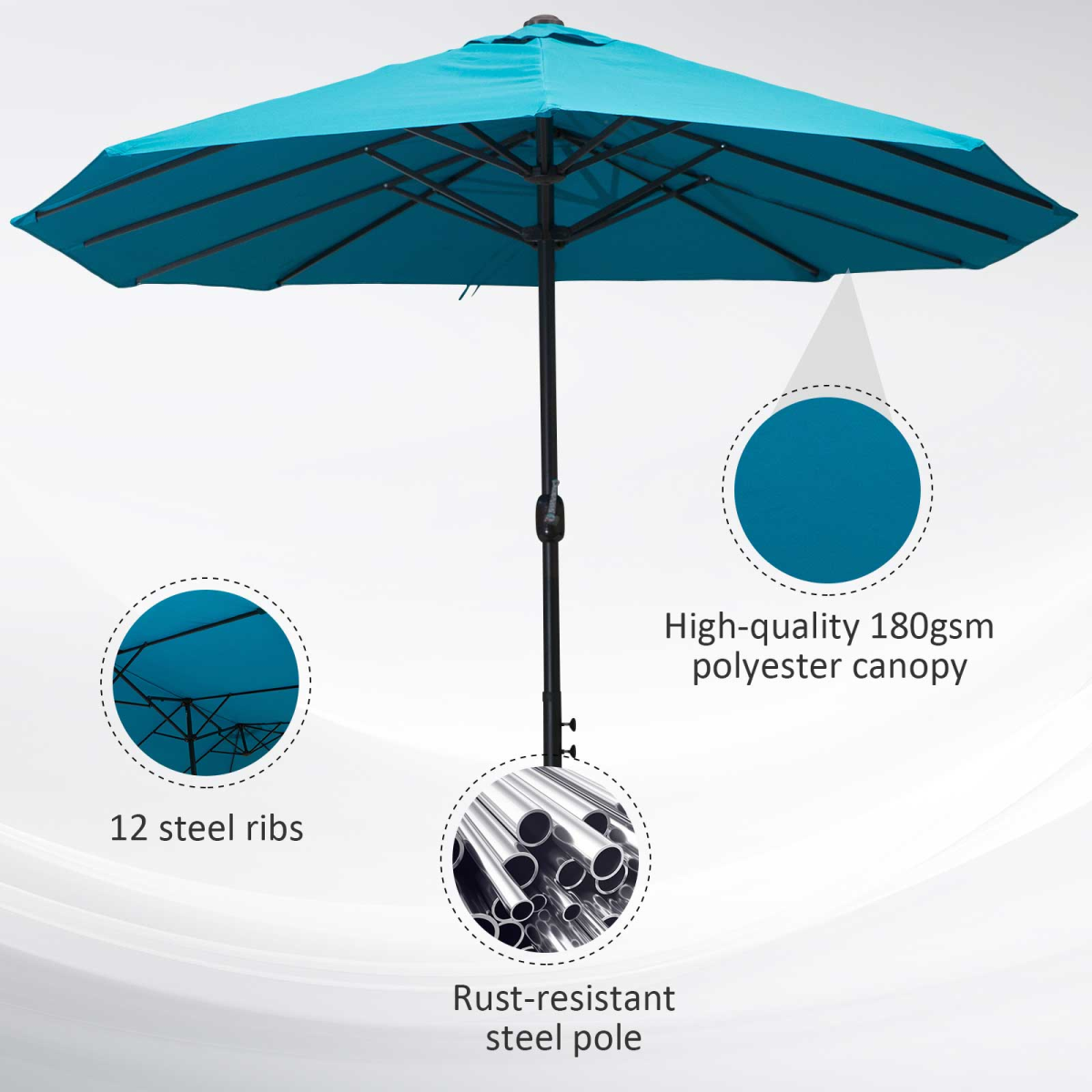 Outsunny 4.6M Double Canopy Garden Patio Umbrella Parasol with Crank Lift, Blue, No Base