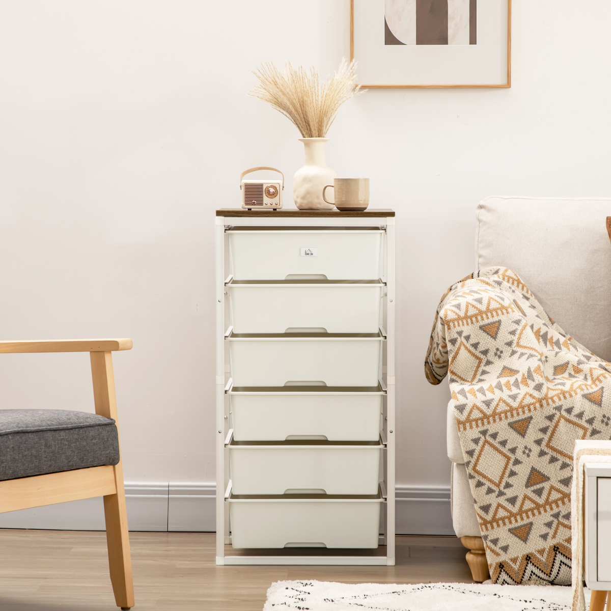 White 6-Drawer Chest of Drawers for Bedroom & Living Room