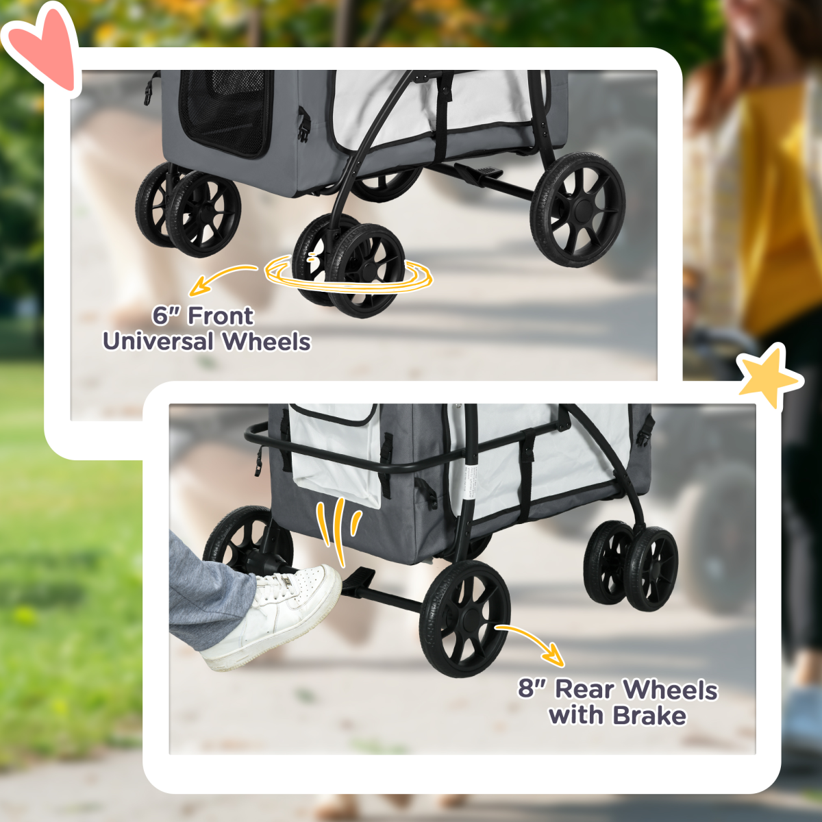 PawHut Foldable Pet Stroller with Detachable Carrier, Grey