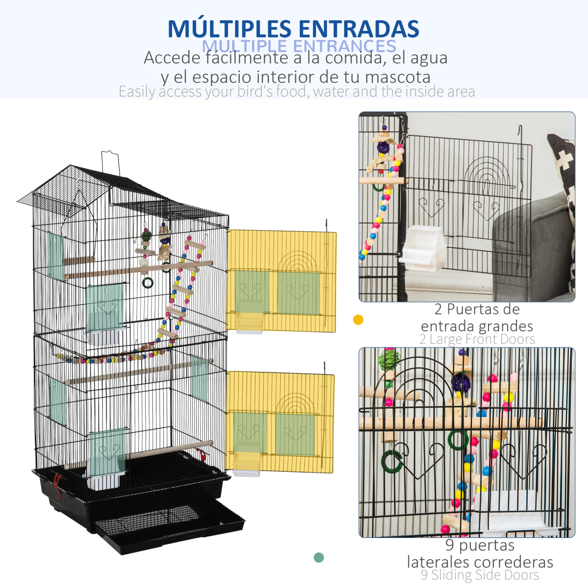 Metal Bird Cage for Budgies and Finches with Accessories, Tray, Handle