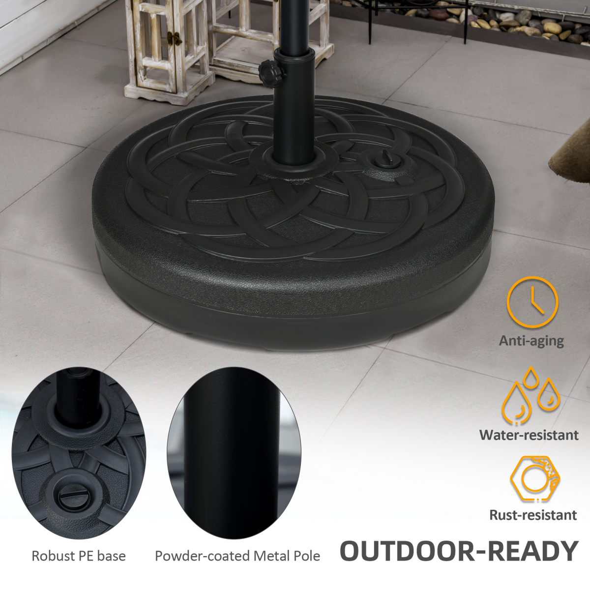 Outsunny Fillable Garden Parasol Base, 25kg Water/35kg Sand Stand