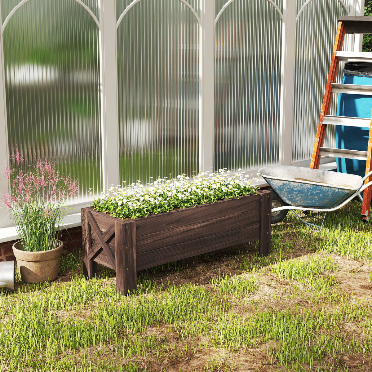 Wooden Outdoor Raised Garden Bed Planter, 100 x 36.5 x 36 cm
