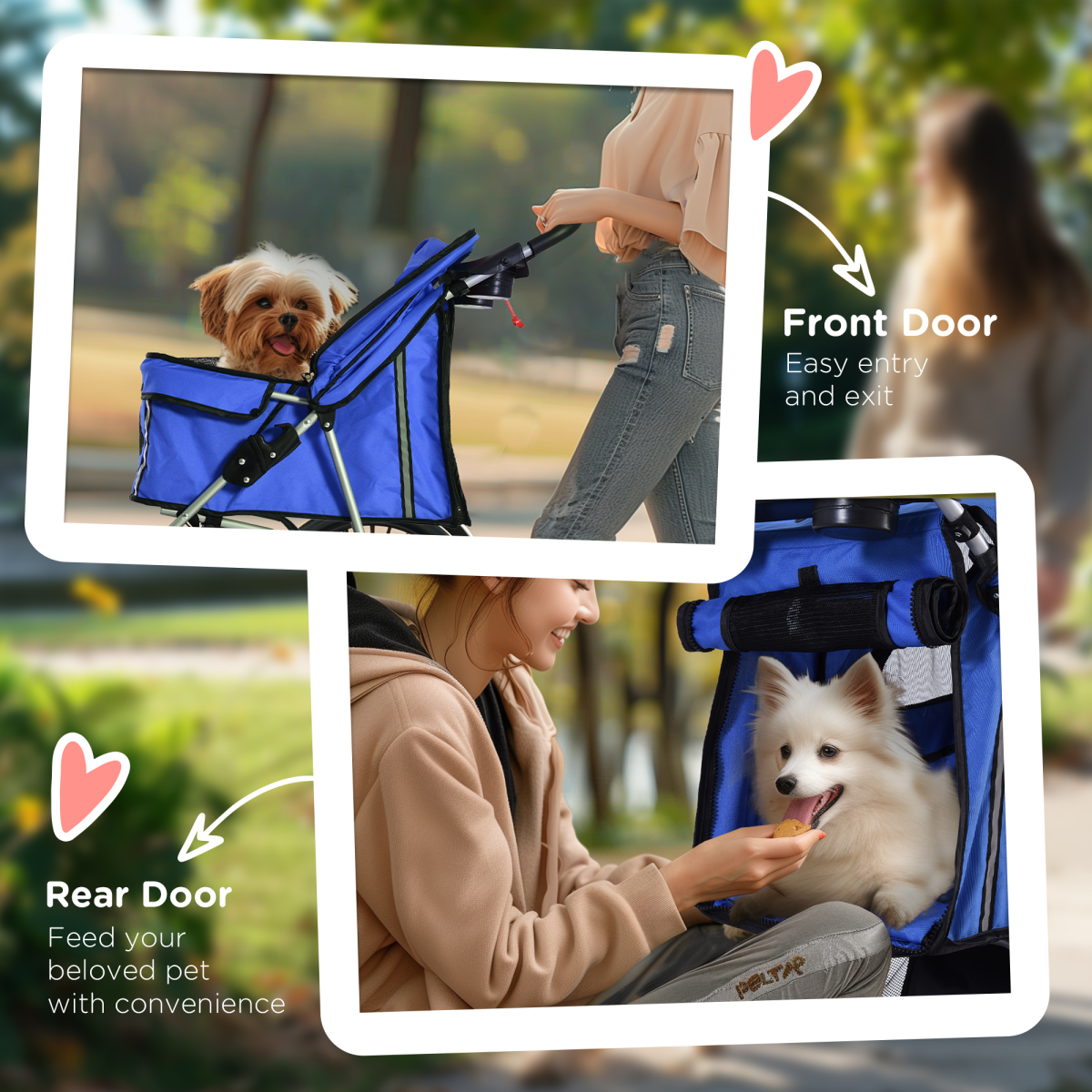 PawHut Foldable Pet Stroller for Small Dogs, 4-Wheel Jogger Pushchair with Brake, Mesh Windows, Storage Compartment and Cup Holder
