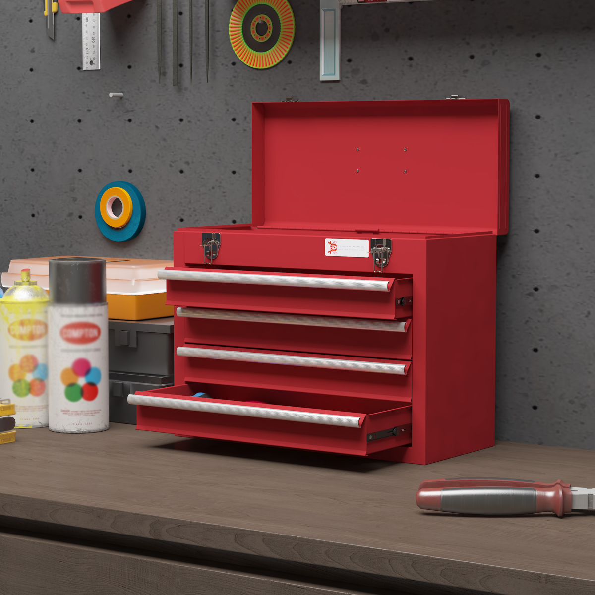 DURHAND Lockable 4-Drawer Steel Tool Chest with Ball-Bearing Slides