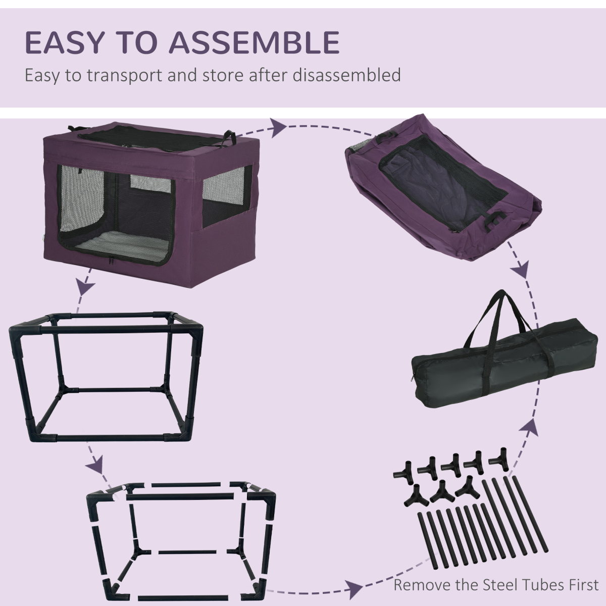 Foldable Pet Carrier Bag with Cushion for Small and Medium Dogs - Purple