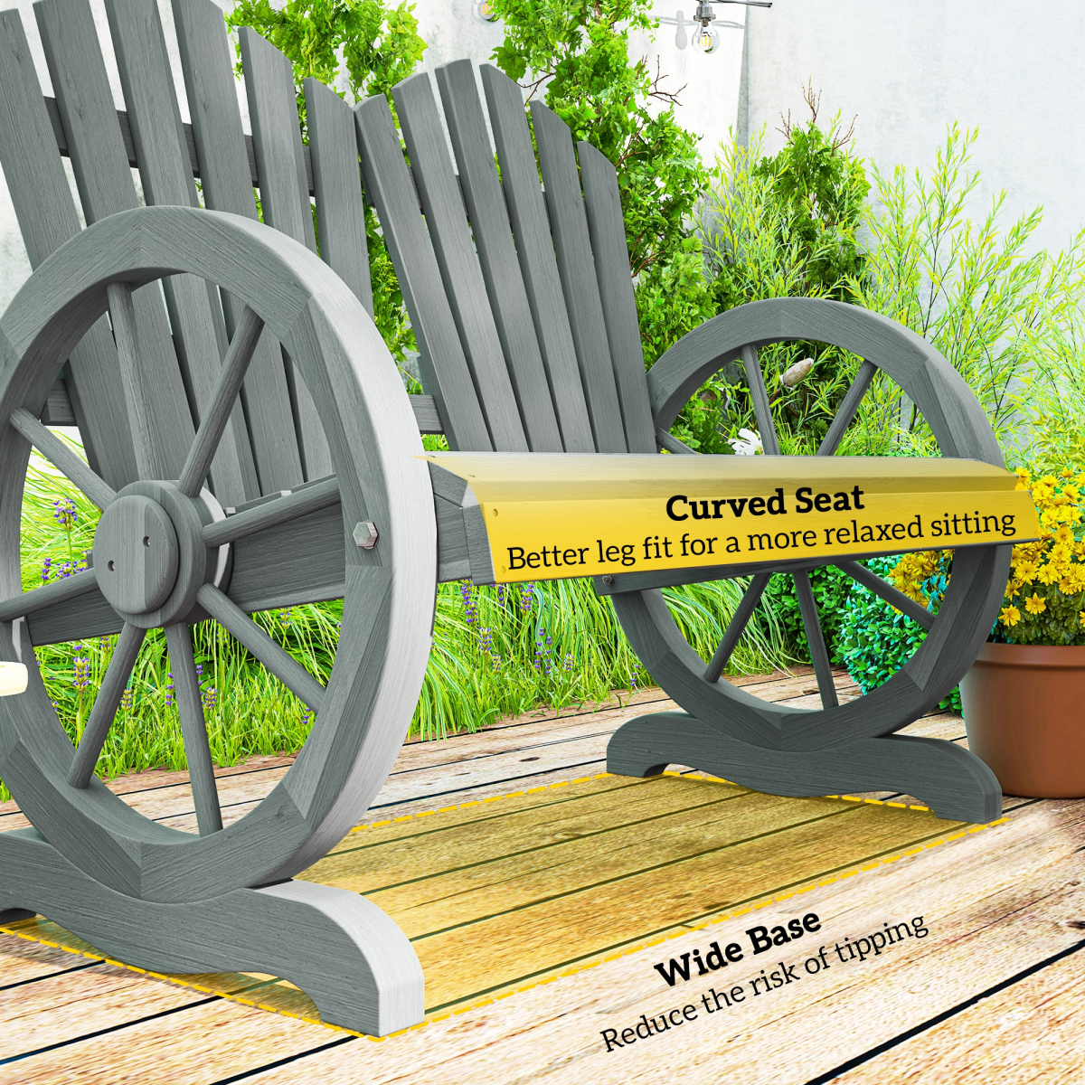 Outsunny Grey Fir Wood Outdoor Chair with Ergonomic Back Support