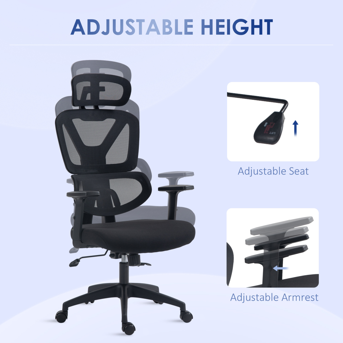 Vinsetto Mesh Office Chair Swivel Desk Chair w/ Adjustable Height Headrest Black