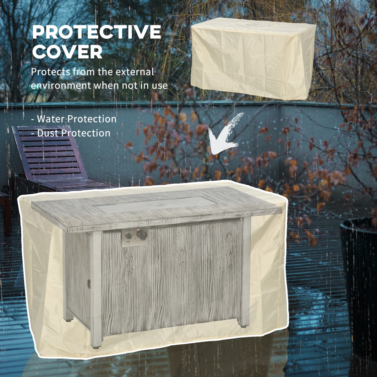 Outsunny Gas Fire Pit Table with 50,000 BTU Burner, Glass Screen and Rain Cover, Grey