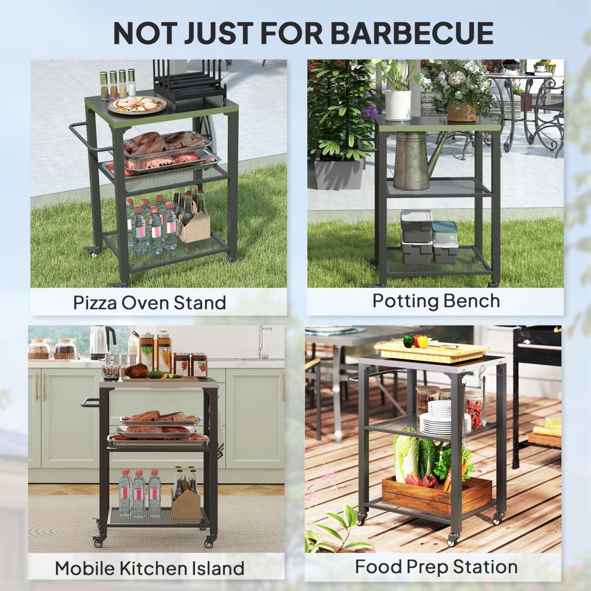Outsunny Stainless Steel Outdoor Grill Cart with 3 Shelves