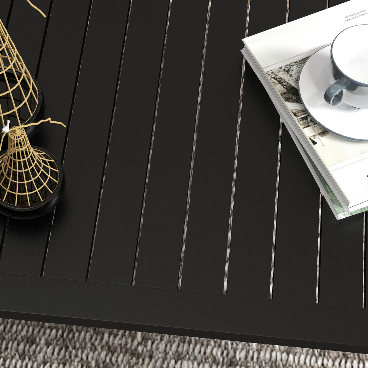 Outsunny Aluminium Outdoor Coffee Table, Slatted Top, Black