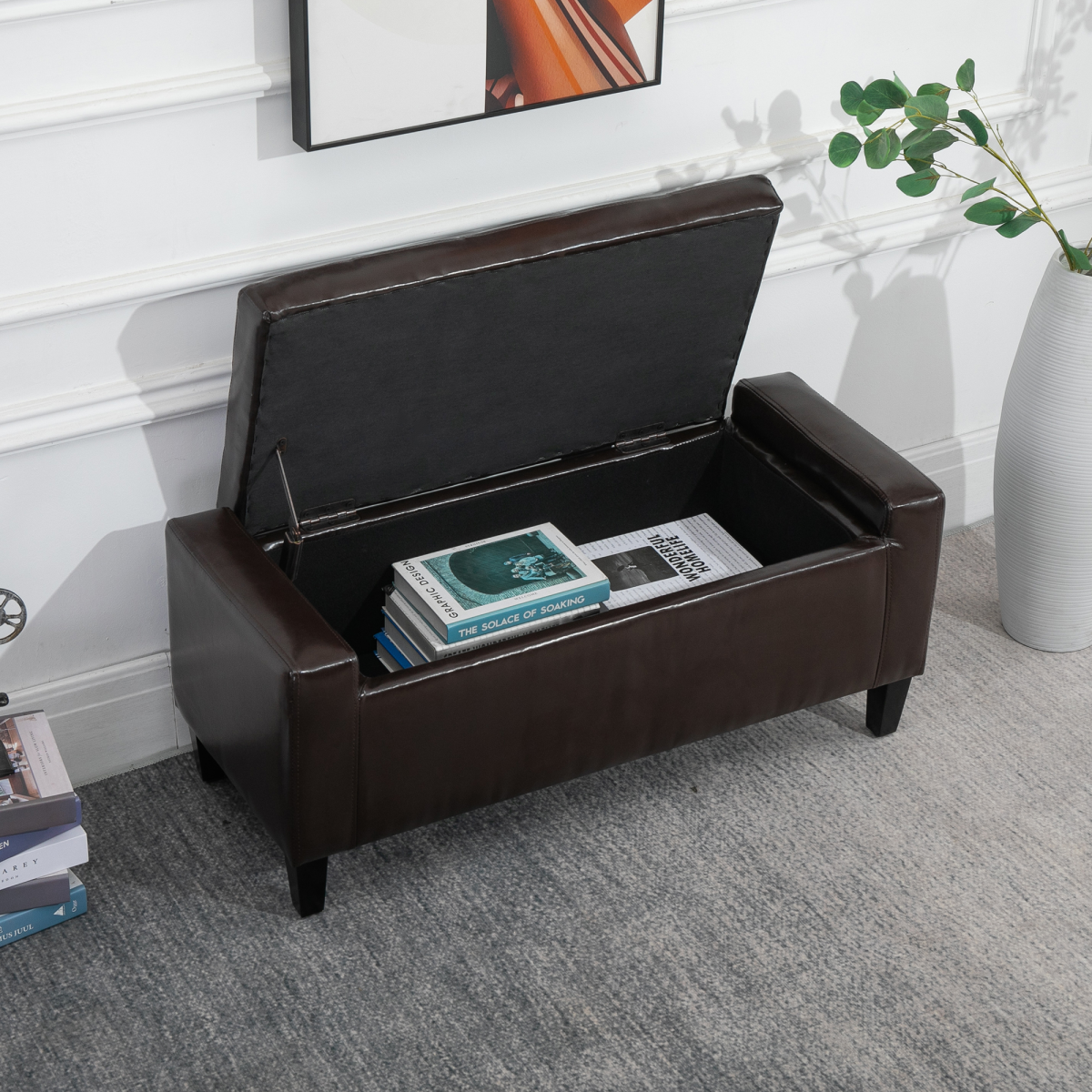 HOMCOM Tufted Faux Leather Storage Ottoman Bench, Padded Seat