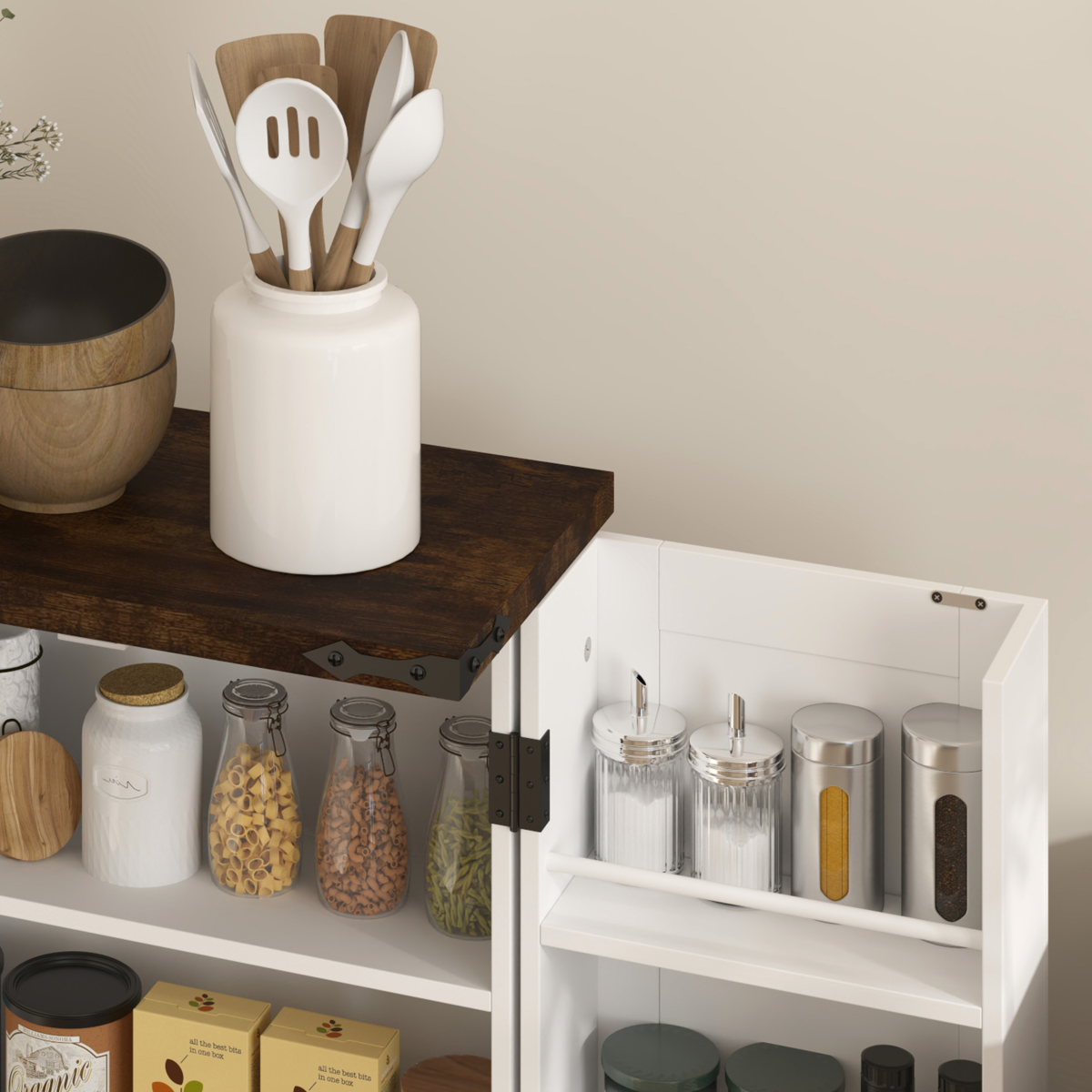 HOMCOM White Farmhouse Storage Cabinet with 4 Adjustable Shelves