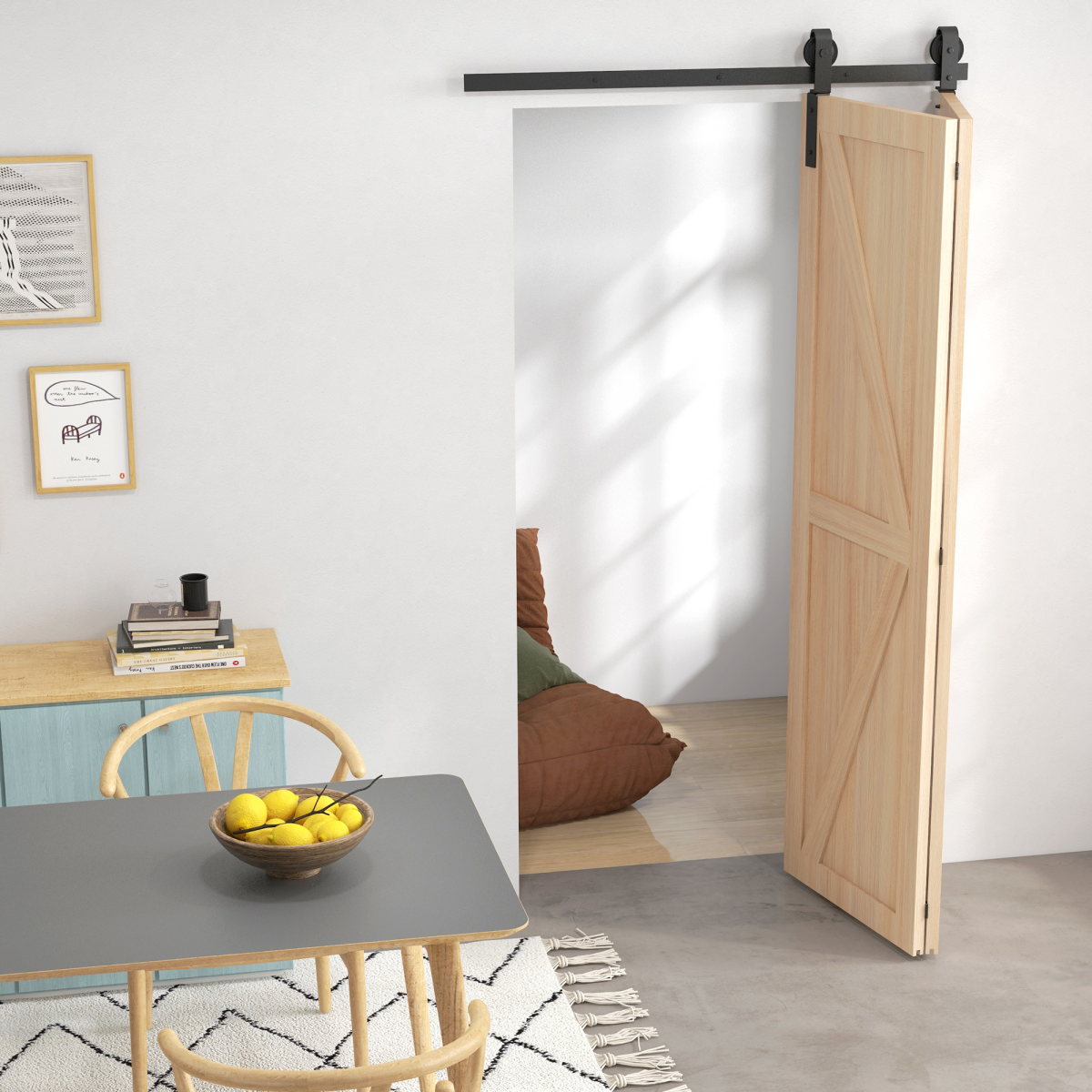 HOMCOM 4FT/122cm Bi-Folding Sliding Barn Door Hardware Kit, Black