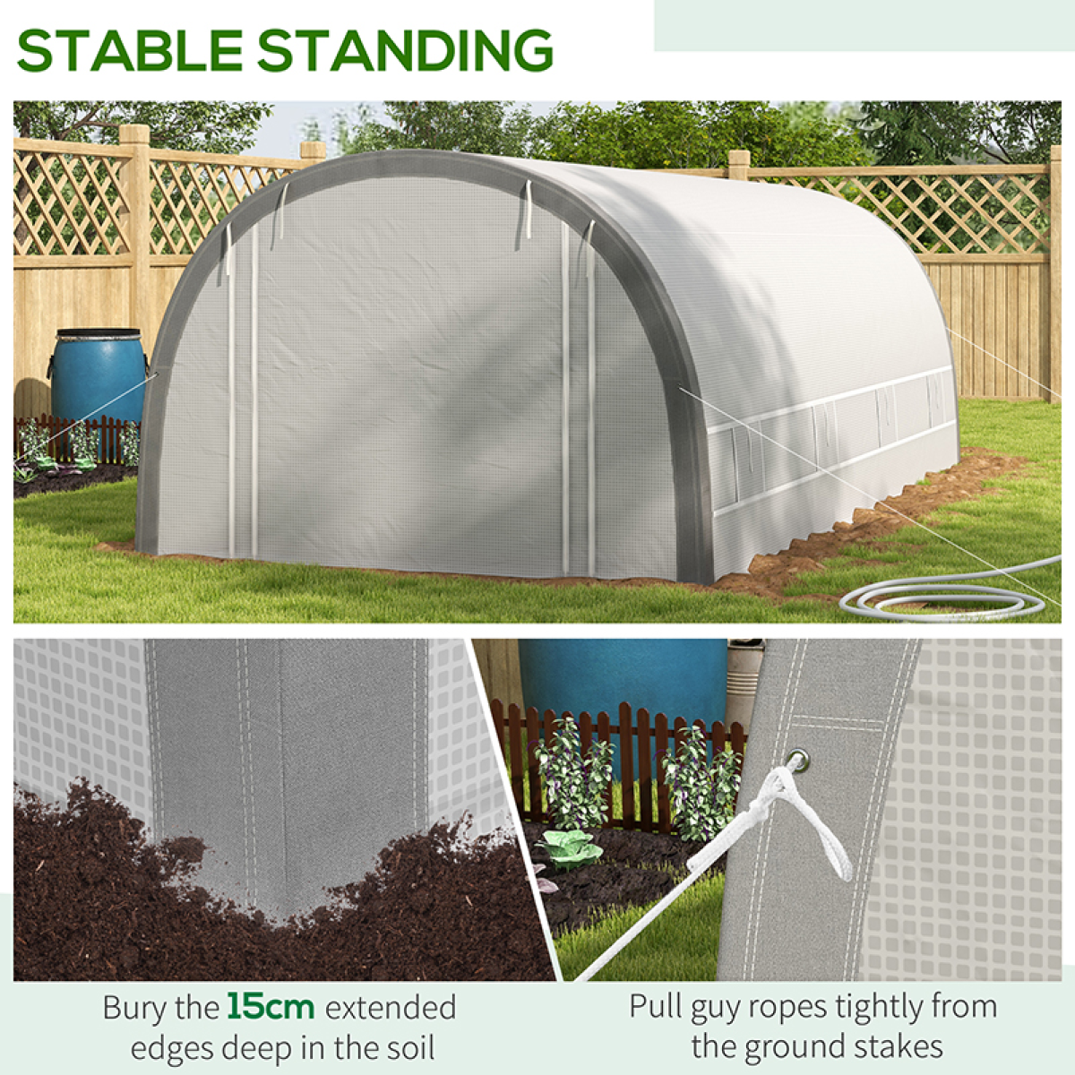 Outsunny 6 x 3m Polytunnel Greenhouse, White/Grey, Mesh Door, Windows, 15 Plant Labels