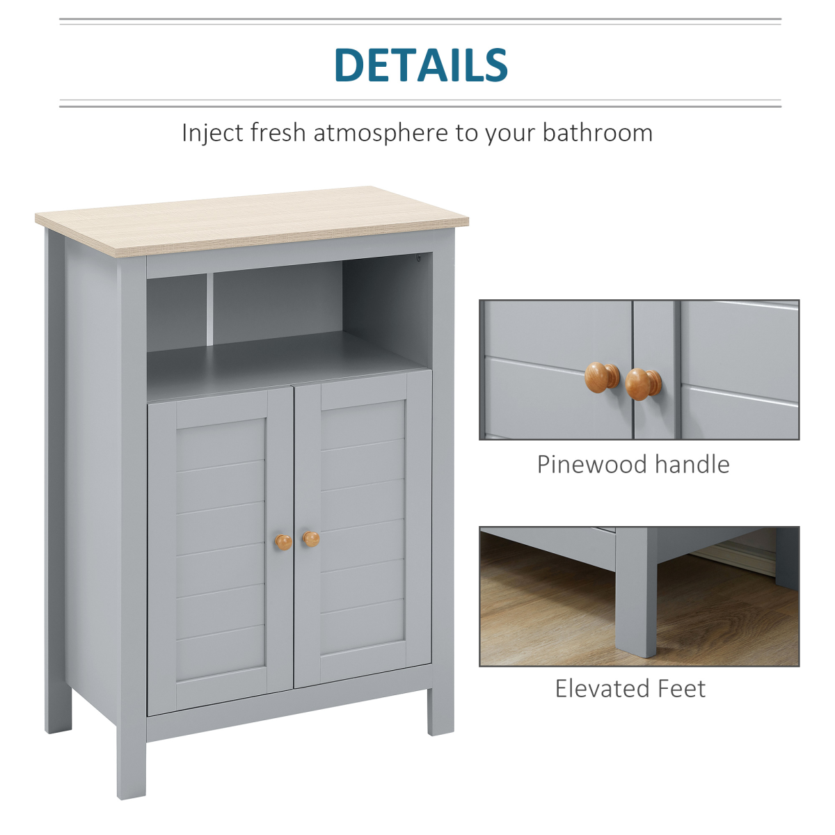 kleankin Bathroom Floor Storage Cabinet with Doors, Adjustable Shelf