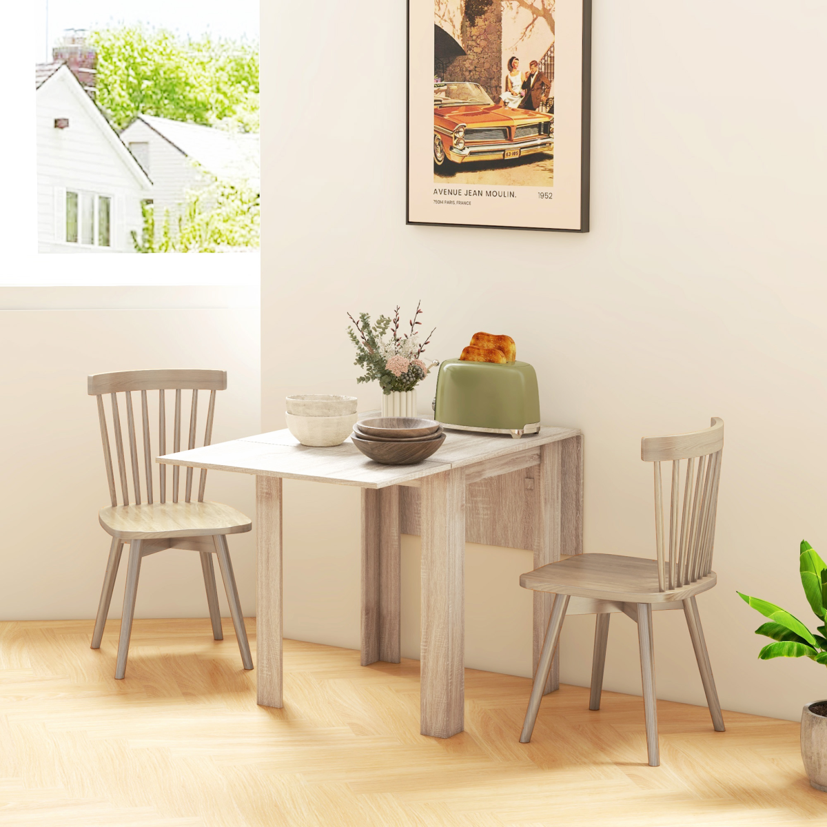 HOMCOM Oak Folding Drop Leaf Dining Table, Extendable for 2-4 People