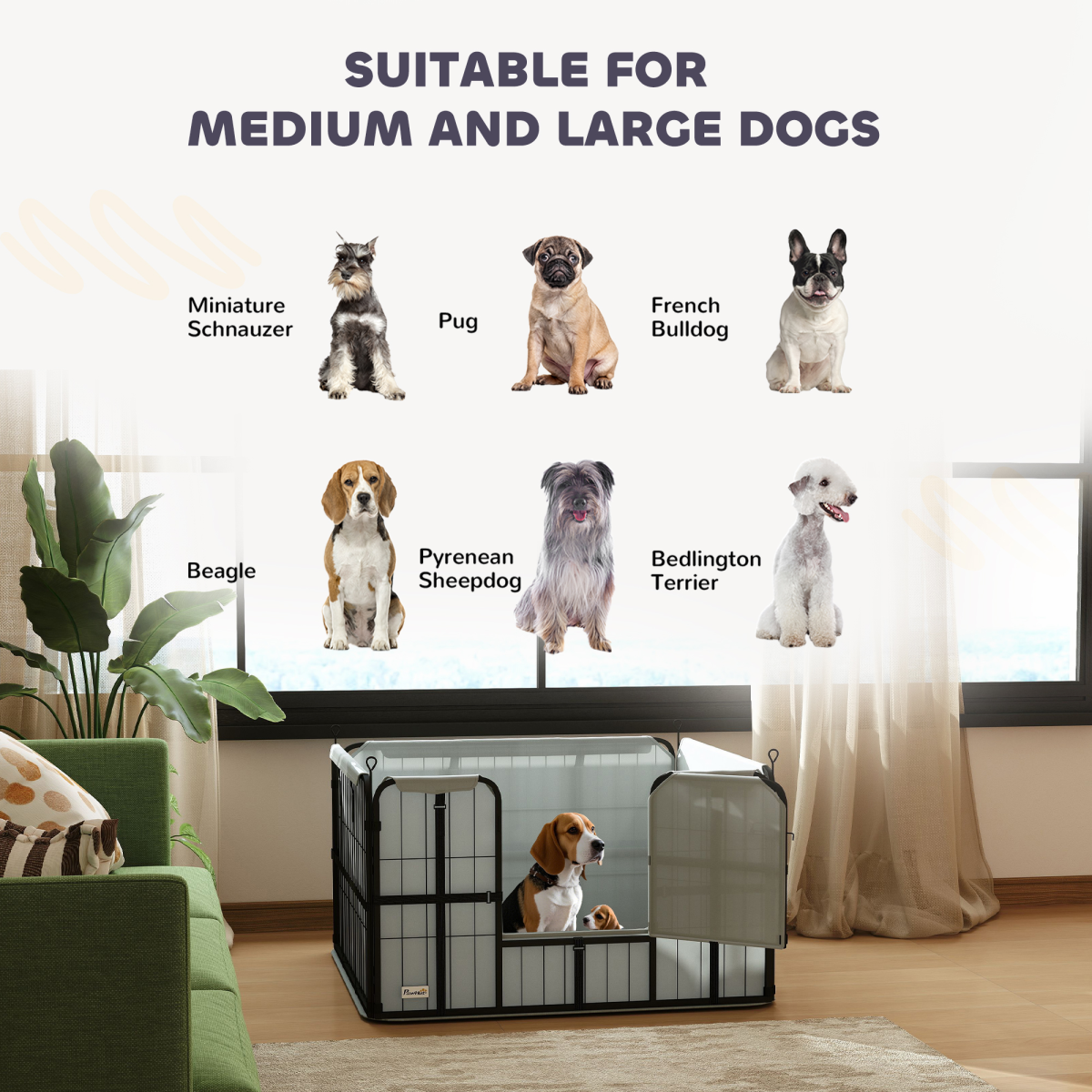 PawHut Dog Whelping Box with Washable Pee Pad, Steel, Black